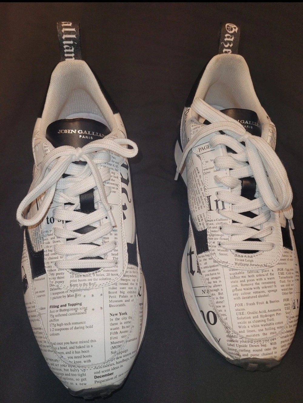 John Galliano White & Black Newspaper-Print Women's Sneakers